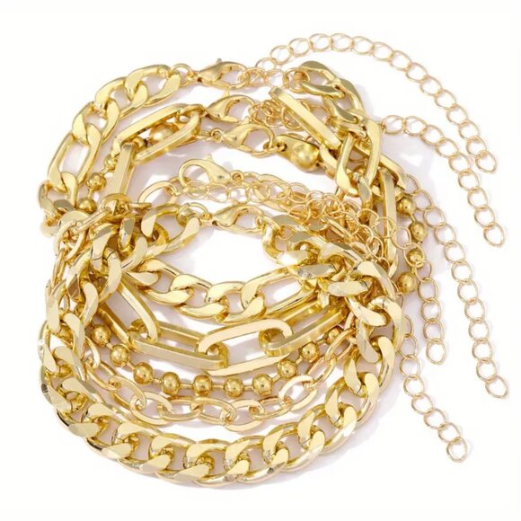 Baroque Style Golden Multilayer Bracelet Set for Women - Vintage Holiday Jewelry - Picture 2 of 2